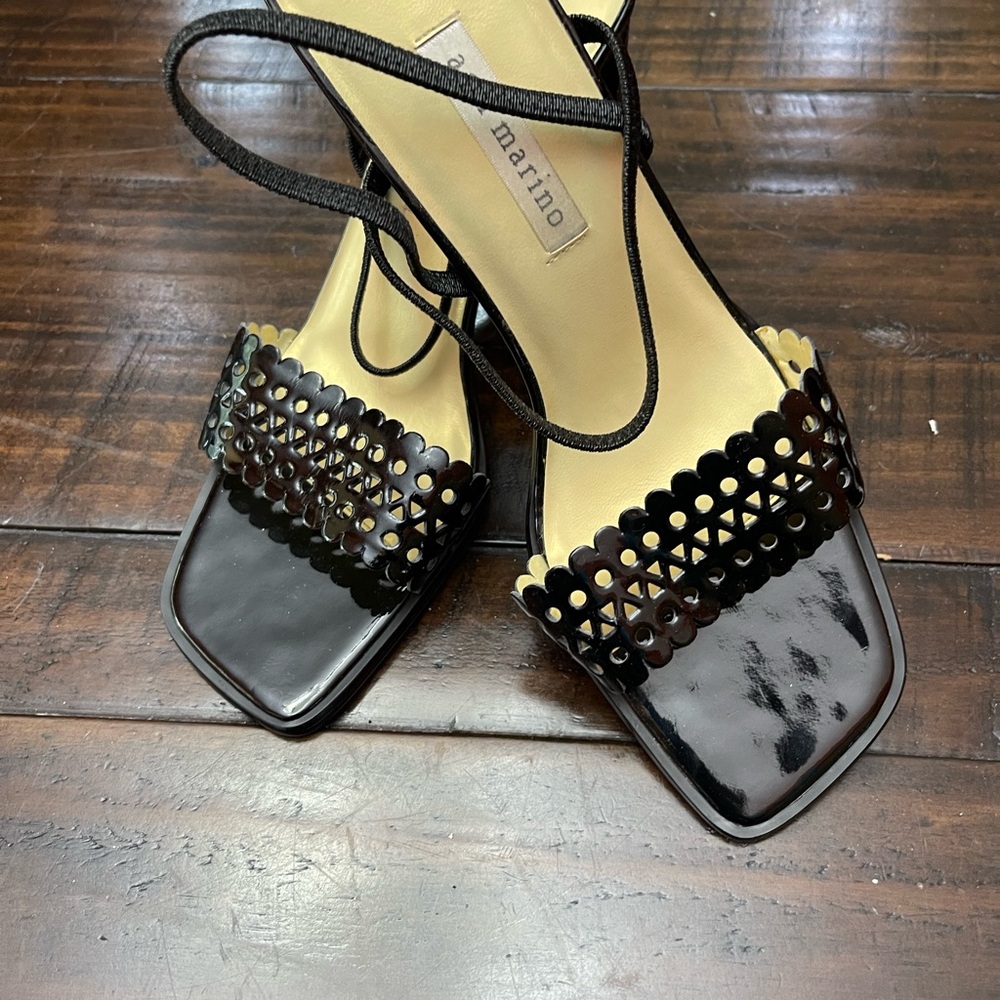 Ann Marino Black Patent Leather Sandals with Gold Studs